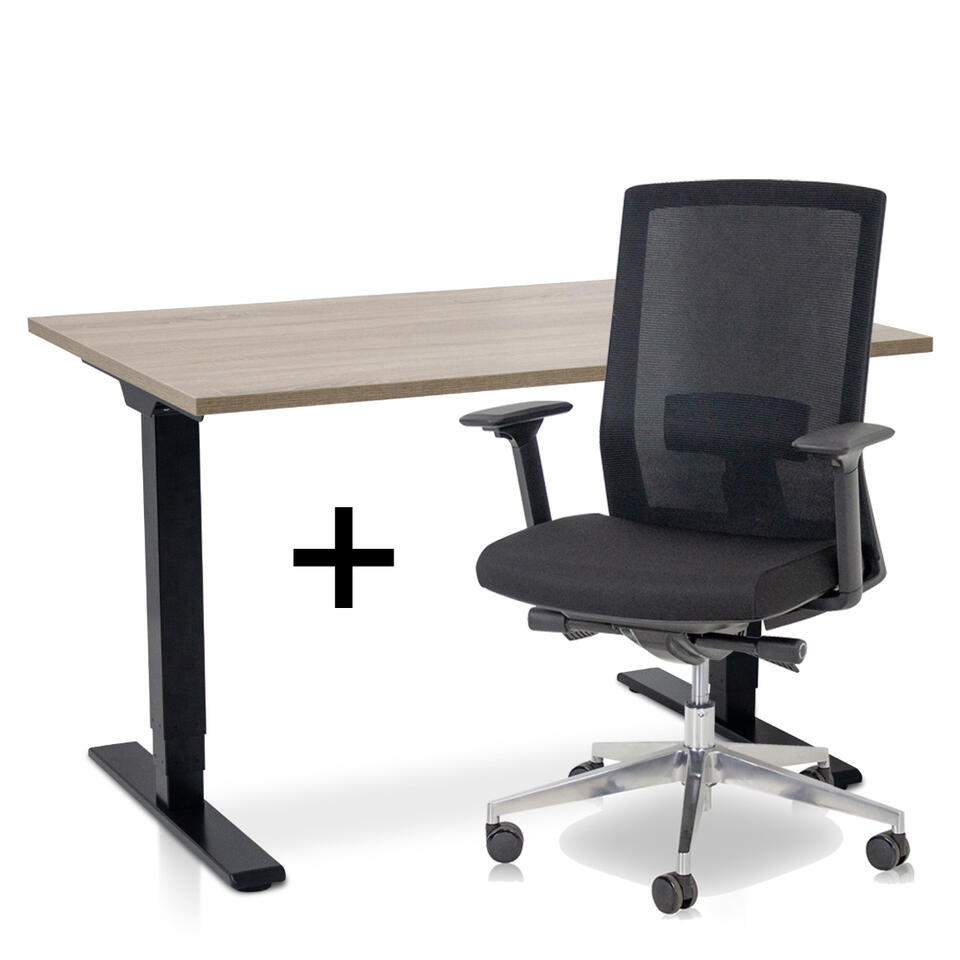 MRC COMFORT Set - Zit-sta bureau + stoel - 120x80 - midden eiken