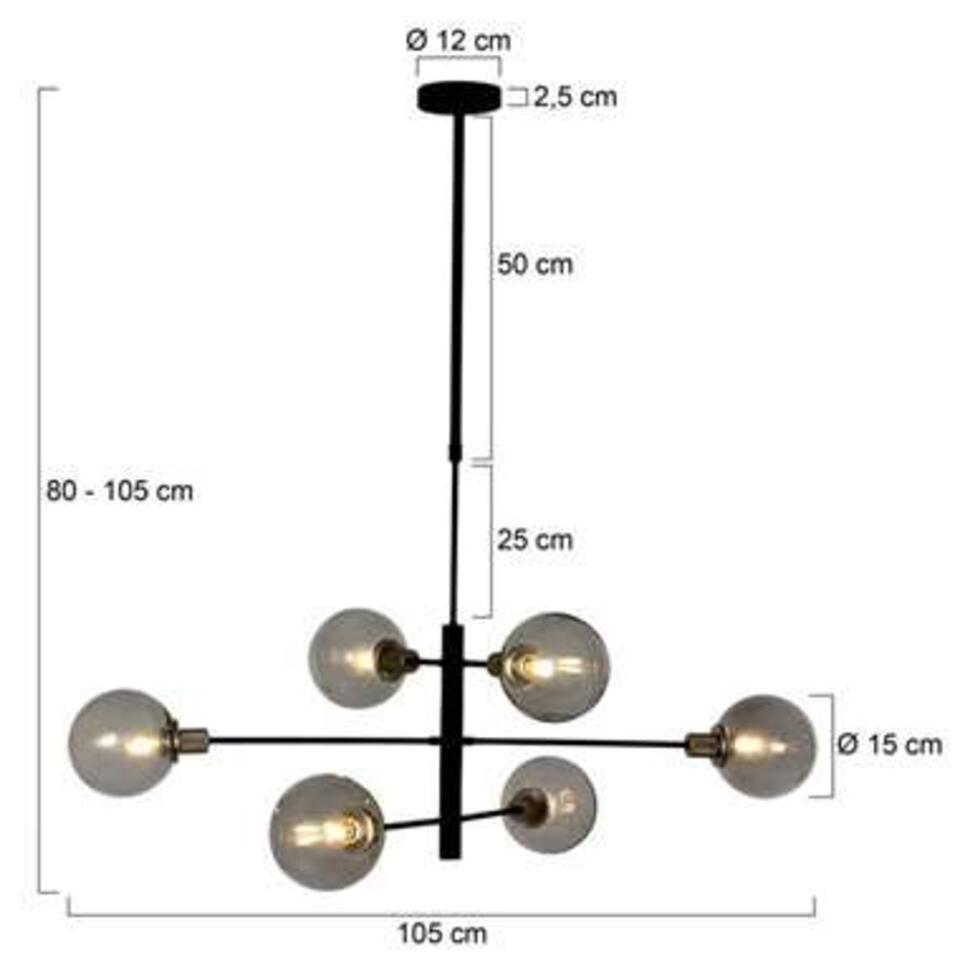 Steinhauer hanglamp Constellation - 6 lichts - Ø 105 cm - rook - zwart