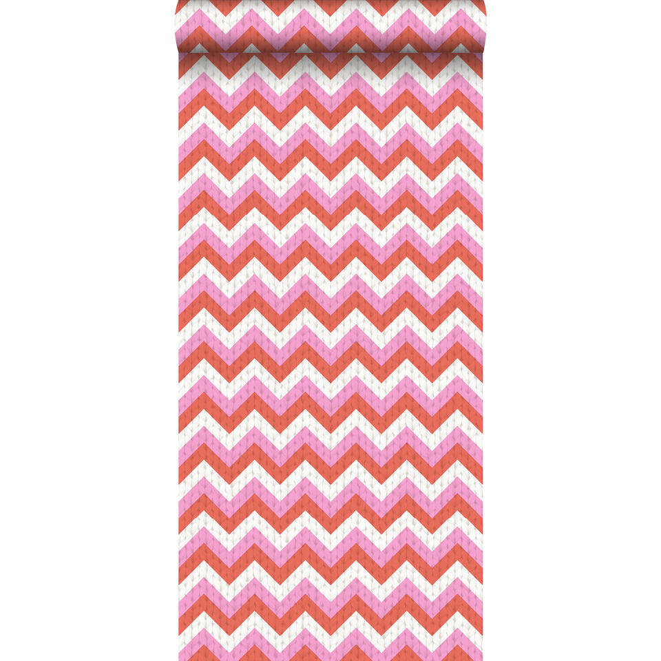 ESTAhome behang - zigzag motief - koraalrood en roze - 53 cm x 10,05 m product