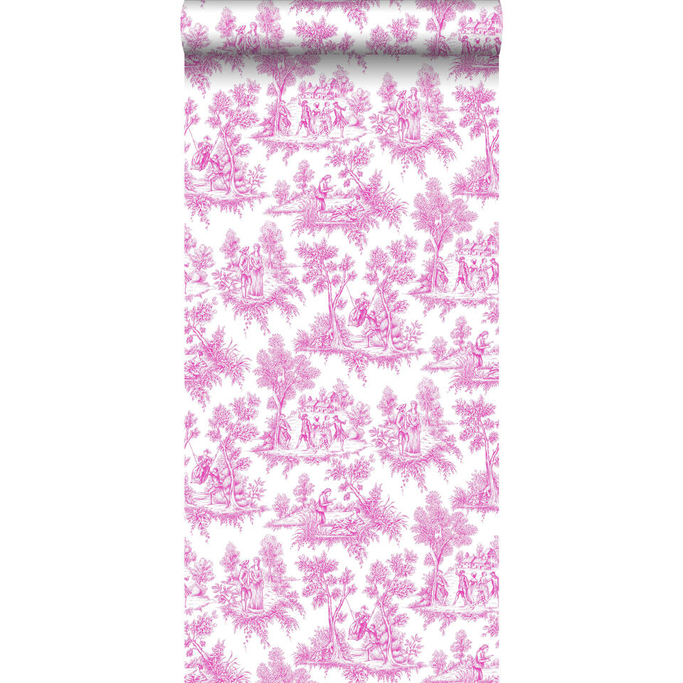 ESTAhome behang - toile de jouy print - roze - 53 cm x 10,05 m product