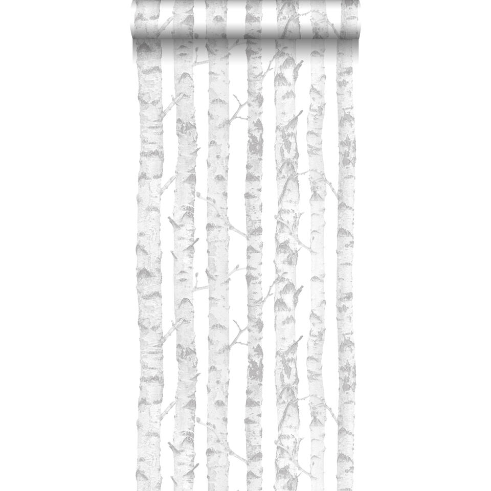 ESTAhome behang - berken boomstammen - zilver en wit - 53 cm x 10.05 m product