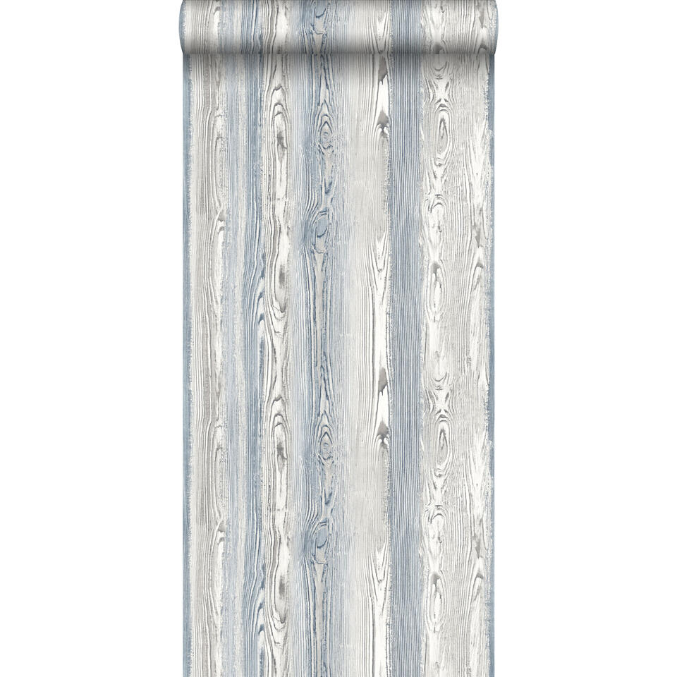 ESTAhome behang - hout motief - blauw en grijs - 53 cm x 10,05 m product