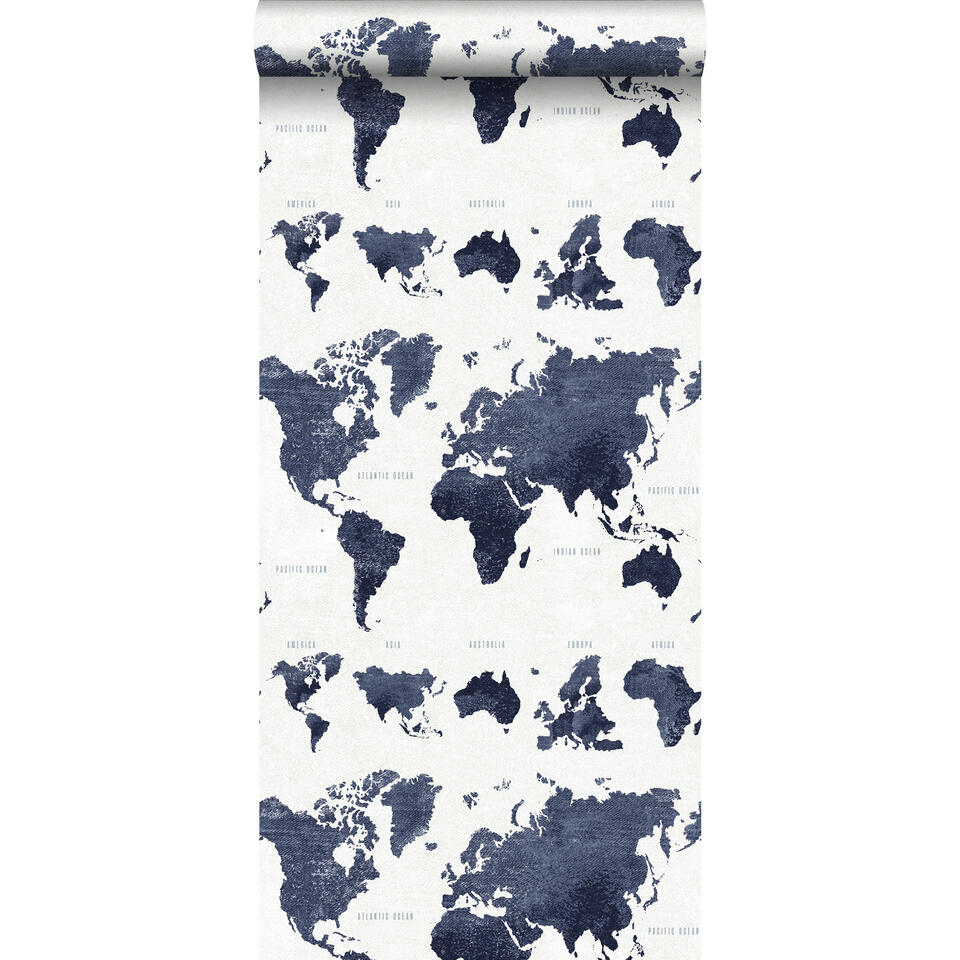 ESTAhome behang - vintage wereldkaarten - donkerblauw - 0.53 x 10.05 m product