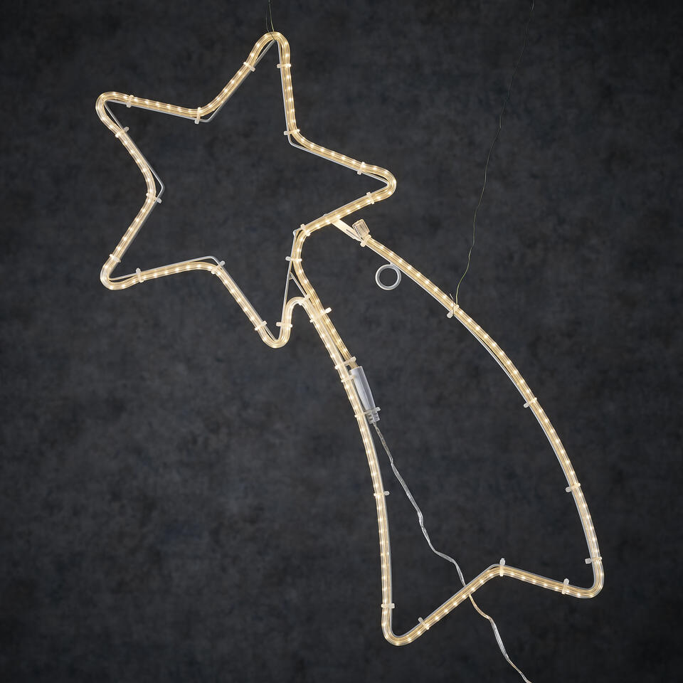 Zwart weer houten LED Kerstfiguur voor Buiten Vallende Ster L64 x H28 cm Warm Wit | Leen  Bakker