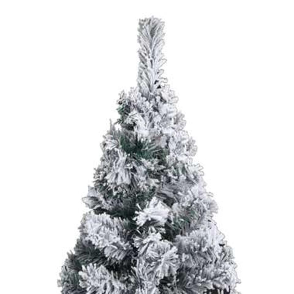 VIDAXL Kunstkerstboom met sneeuwvlokken smal 210 cm PVC groen