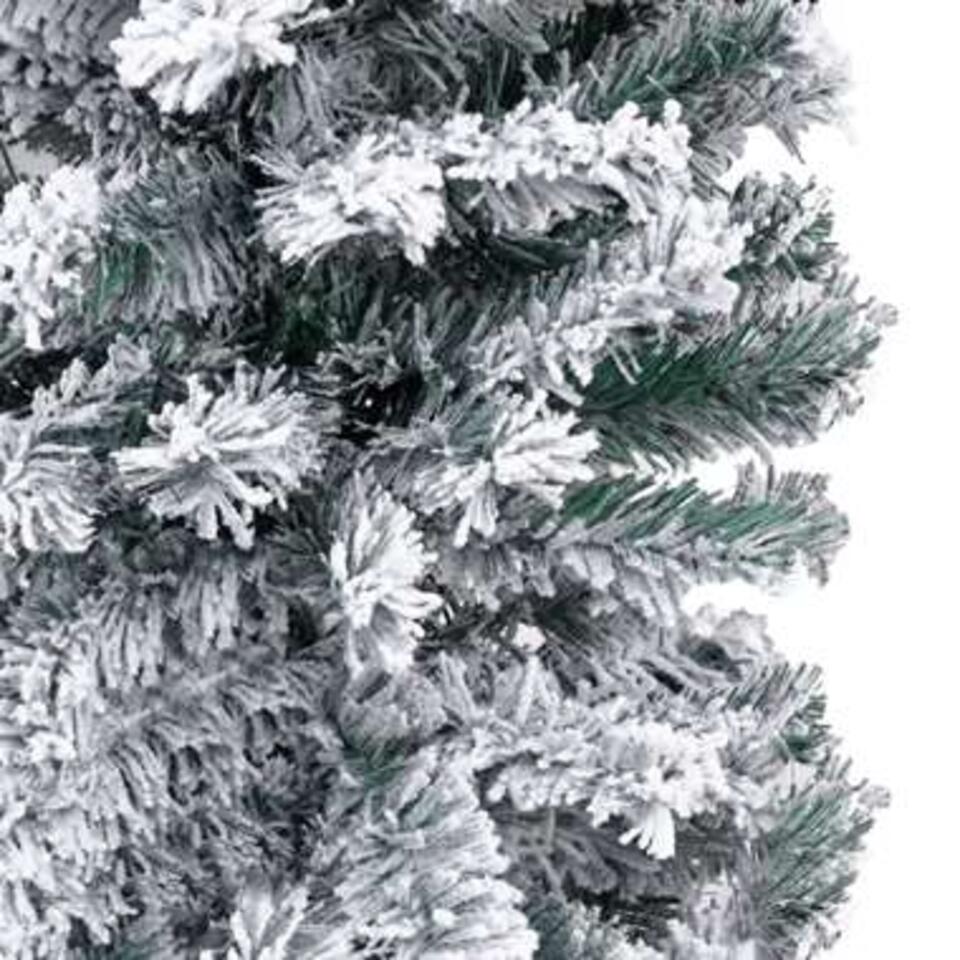 VIDAXL Kunstkerstboom met sneeuwvlokken smal 210 cm PVC groen