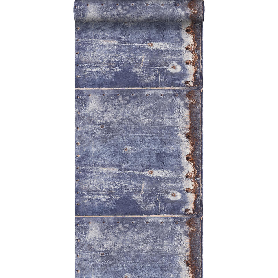 ESTAhome behang - metalen platen - blauw en bruin - 53 cm x 10,05 m product
