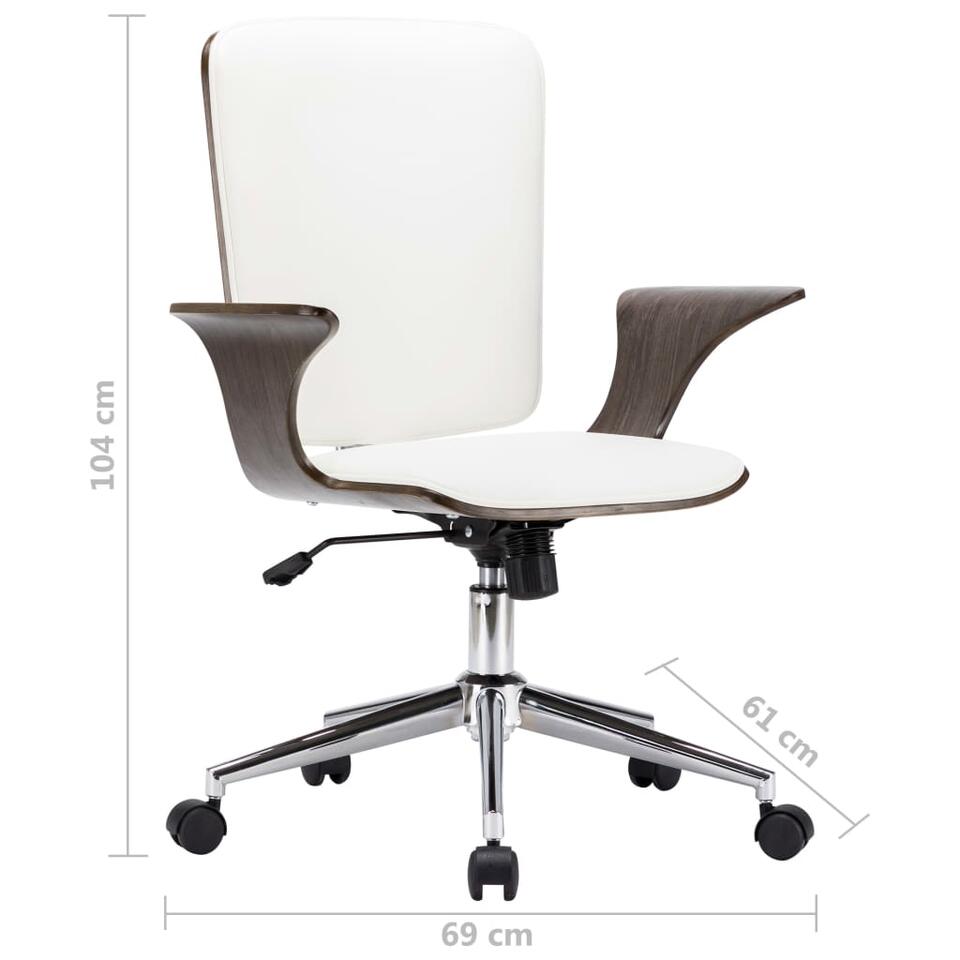 VIDAXL Kantoorstoel draaibaar kunstleer en gebogen hout wit