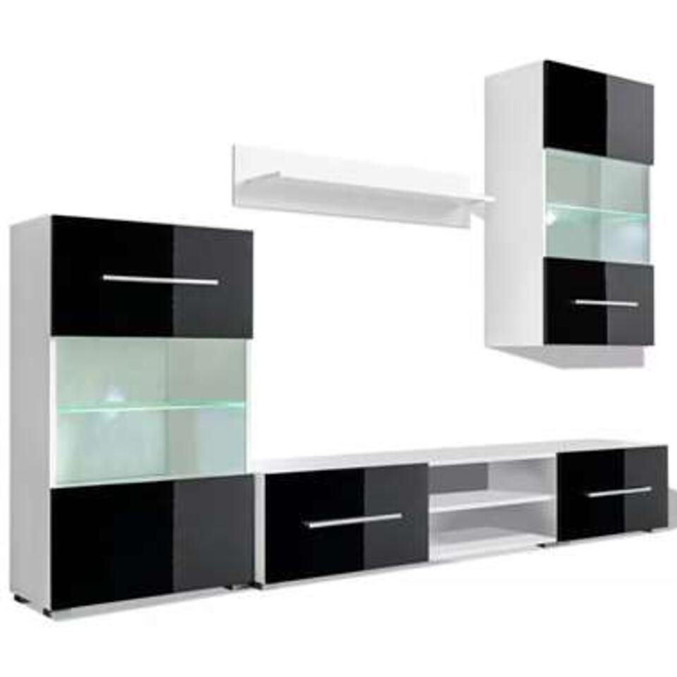 VIDAXL Muurvitrine tv-meubel met LED-verlichting zwart 5-delig