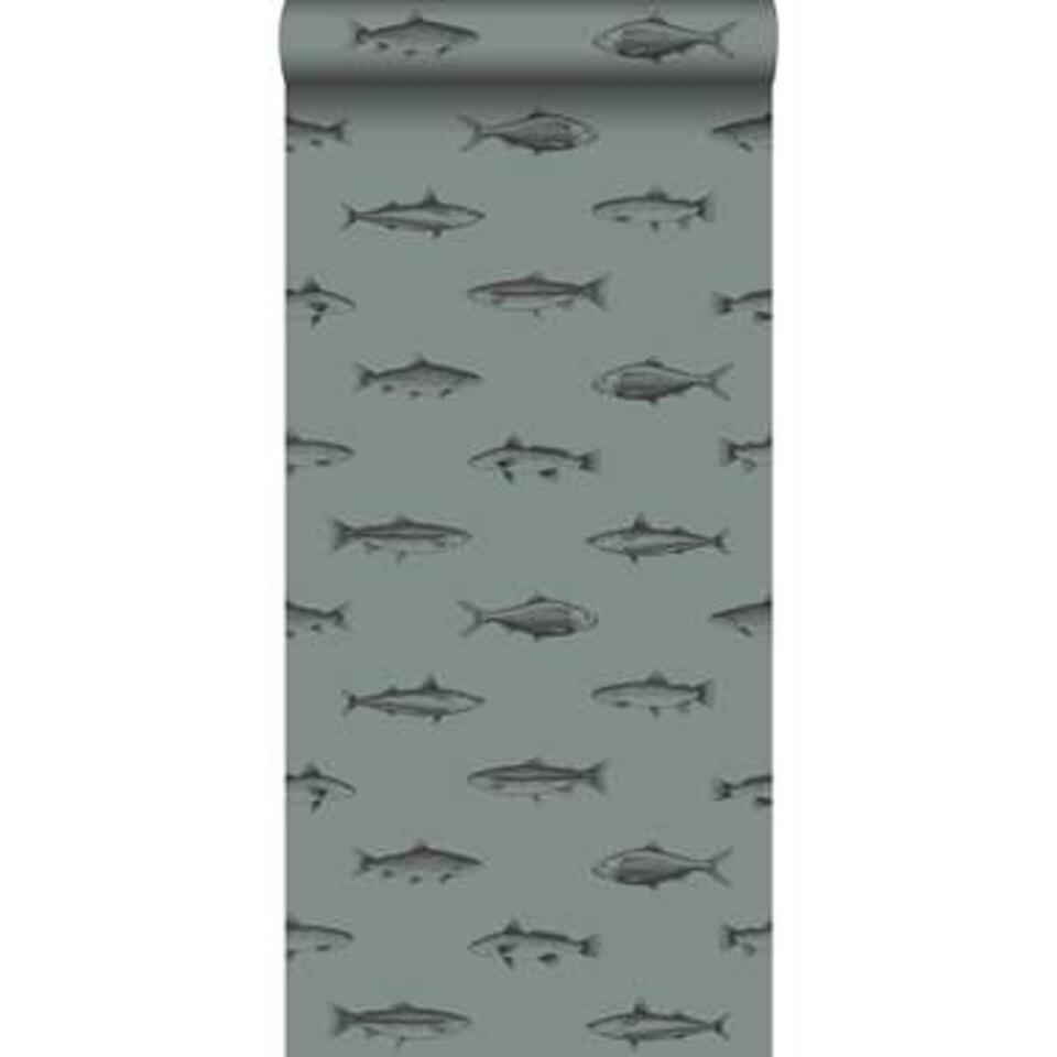 ESTAhome behang - vissen - vergrijsd groen en zwart - 53 cm x 10,05 m product