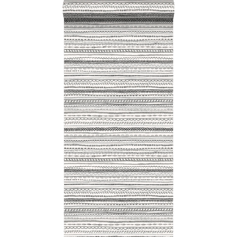 ESTAhome behang - kanten linten - zwart en wit - 0.53 x 10.05 m product