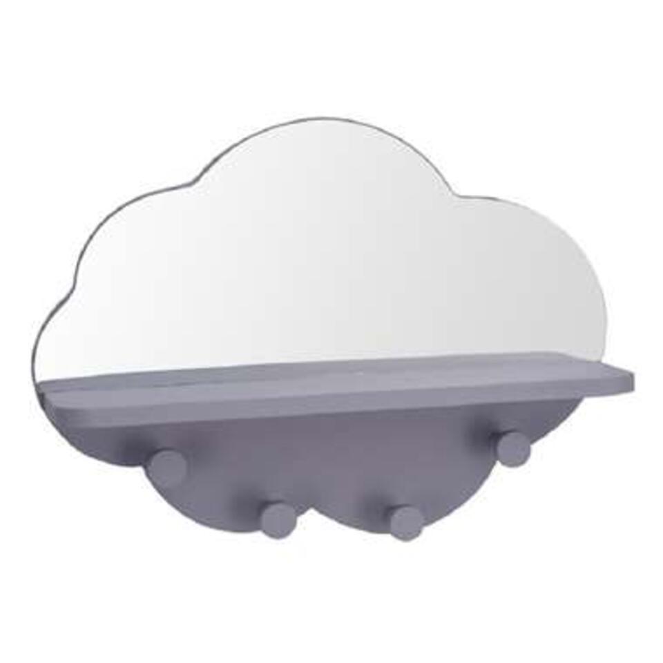 Wandkapstok - met spiegel - wolk - grijs - 39 cm