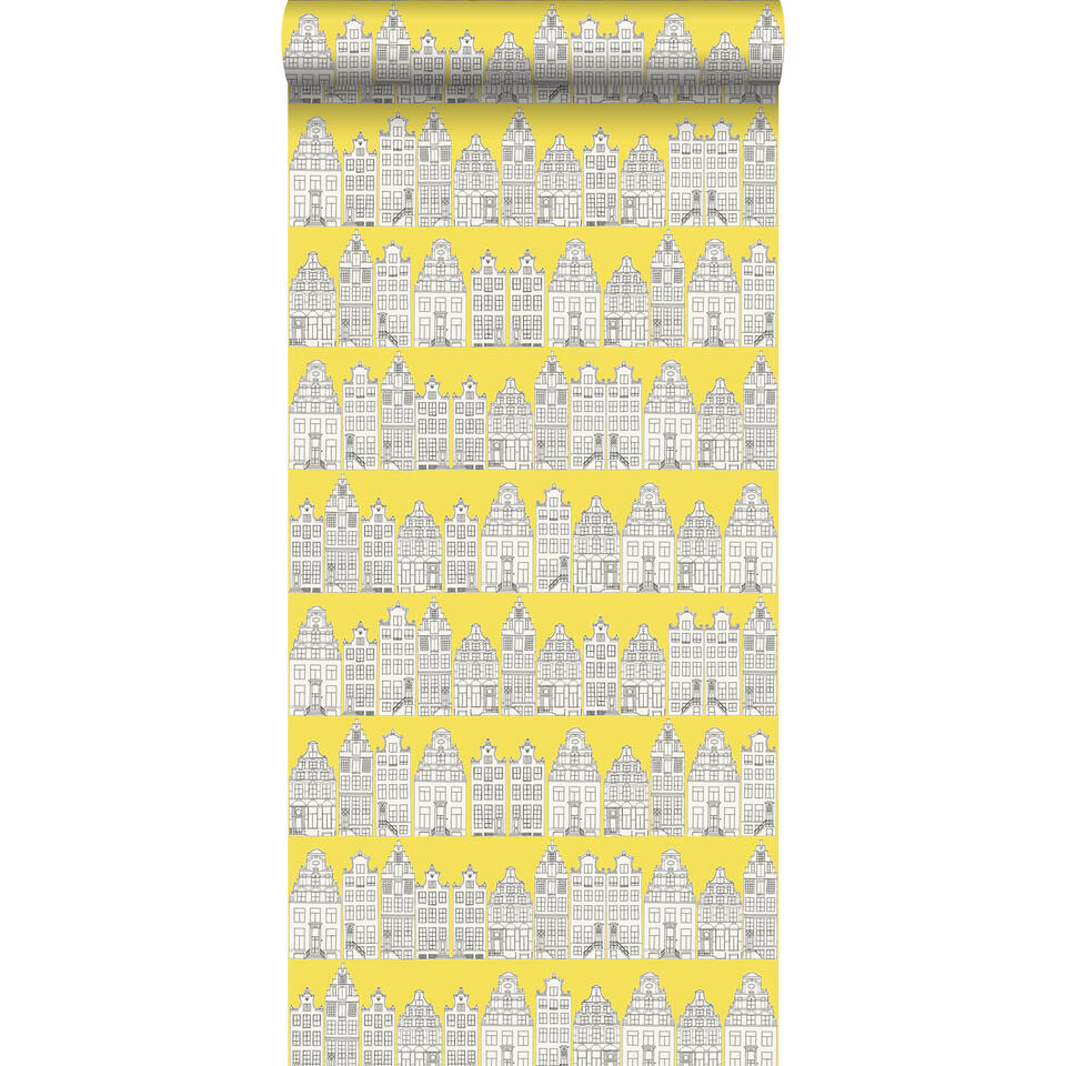 ESTAhome behang - Amsterdamse huizen - geel - 53 cm x 10,05 m product