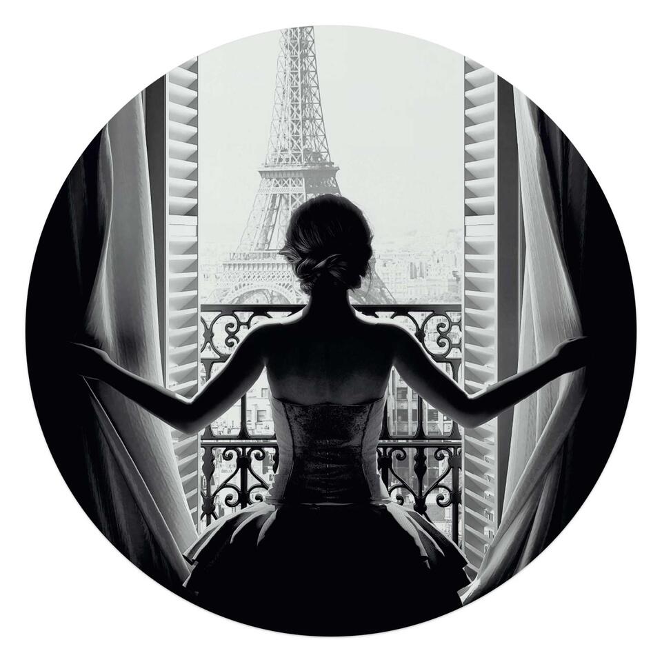Mier vat matig Glasschilderij Vrouw in Parijs Ø 70 cm Zwart-Wit Glas | Leen Bakker