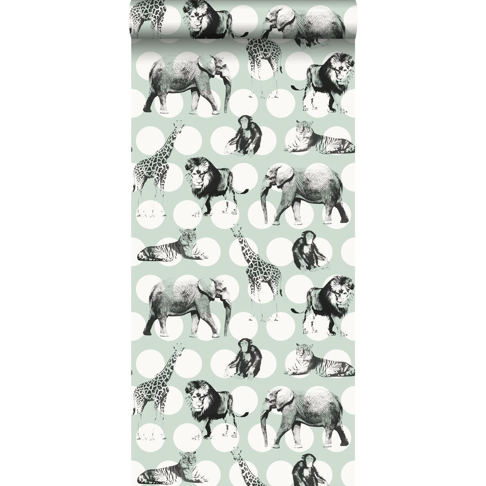ESTAhome behang - dieren - mintgroen en zwart - 53 cm x 10,05 m product