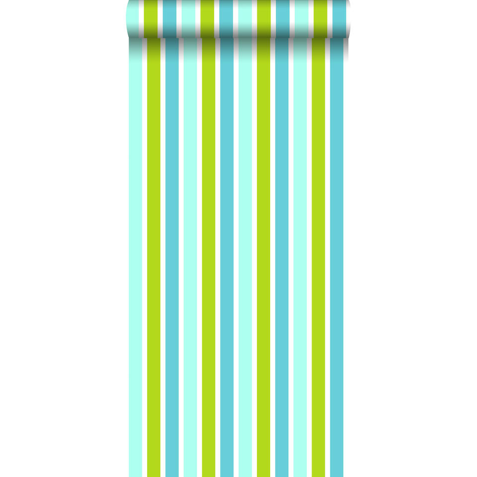ESTAhome behang - verticale strepen - turquoise, wit - 53 cm x 10,05 m product