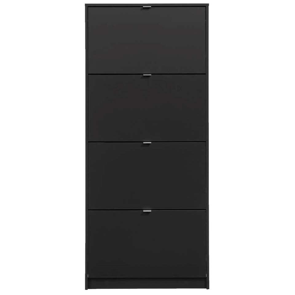 Schoenenkast Hamburg 4 kleppen - zwart - 162x70,3x24 cm