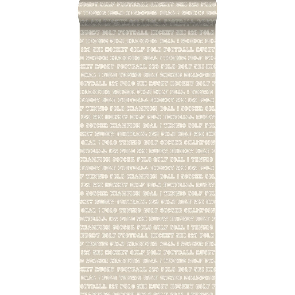 ESTAhome behang - sport teksten - warm grijs - 53 cm x 10,05 m product