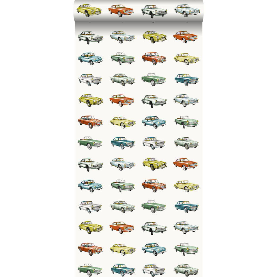 ESTAhome behang - auto's - oranje, okergeel en groen - 53 cm x 10,05 m product