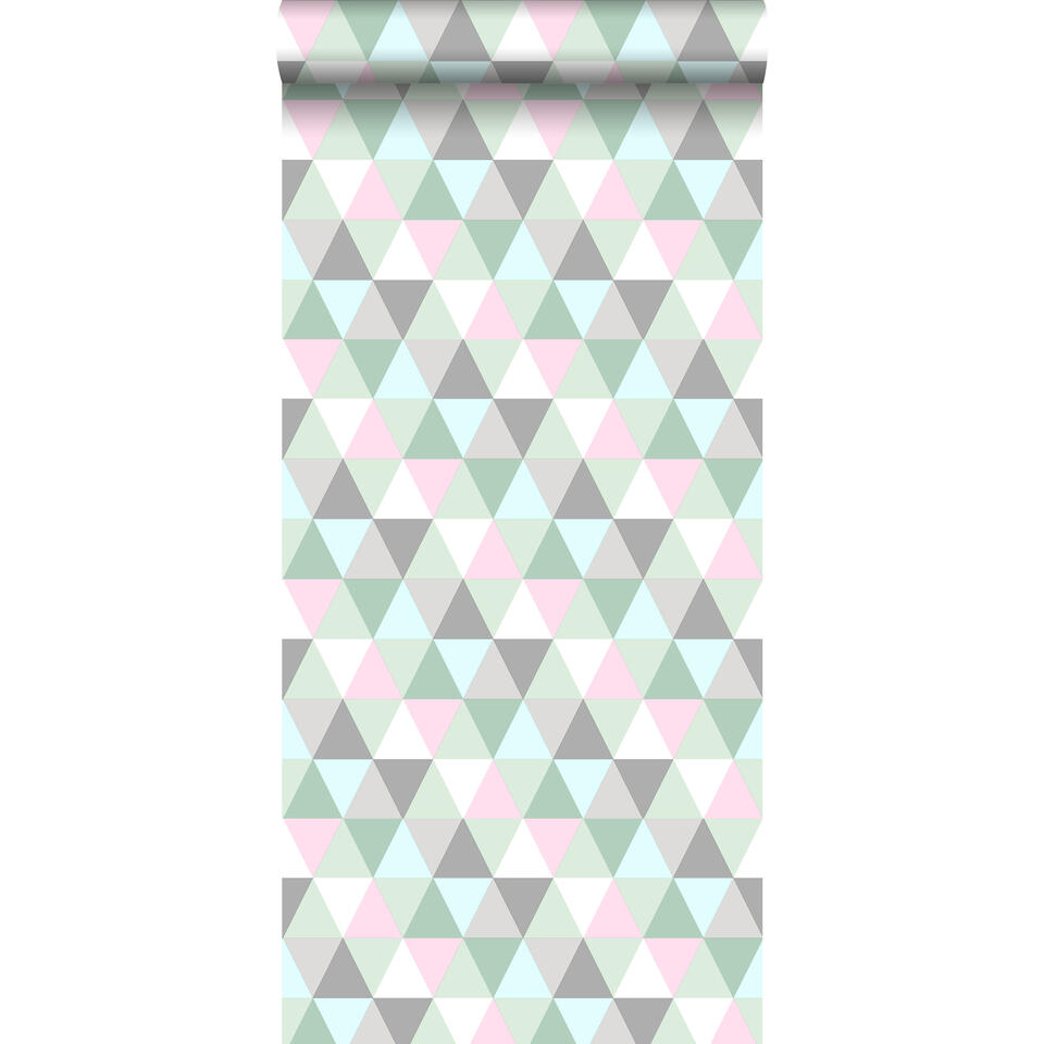 ESTAhome behang - driehoekjes - roze, mint en grijs - 53 cm x 10,05 m product
