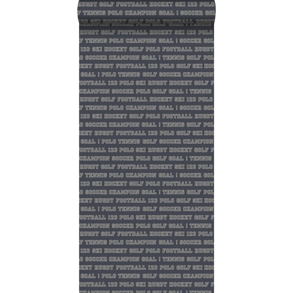ESTAhome behang - sport teksten - vergrijsd blauw - 53 cm x 10,05 m product