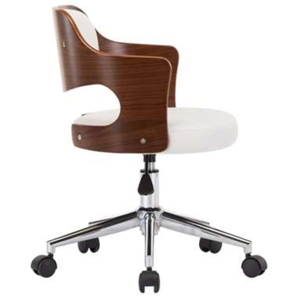 VIDAXL Kantoorstoel wit draaibaar in gebogen hout en kunstleer