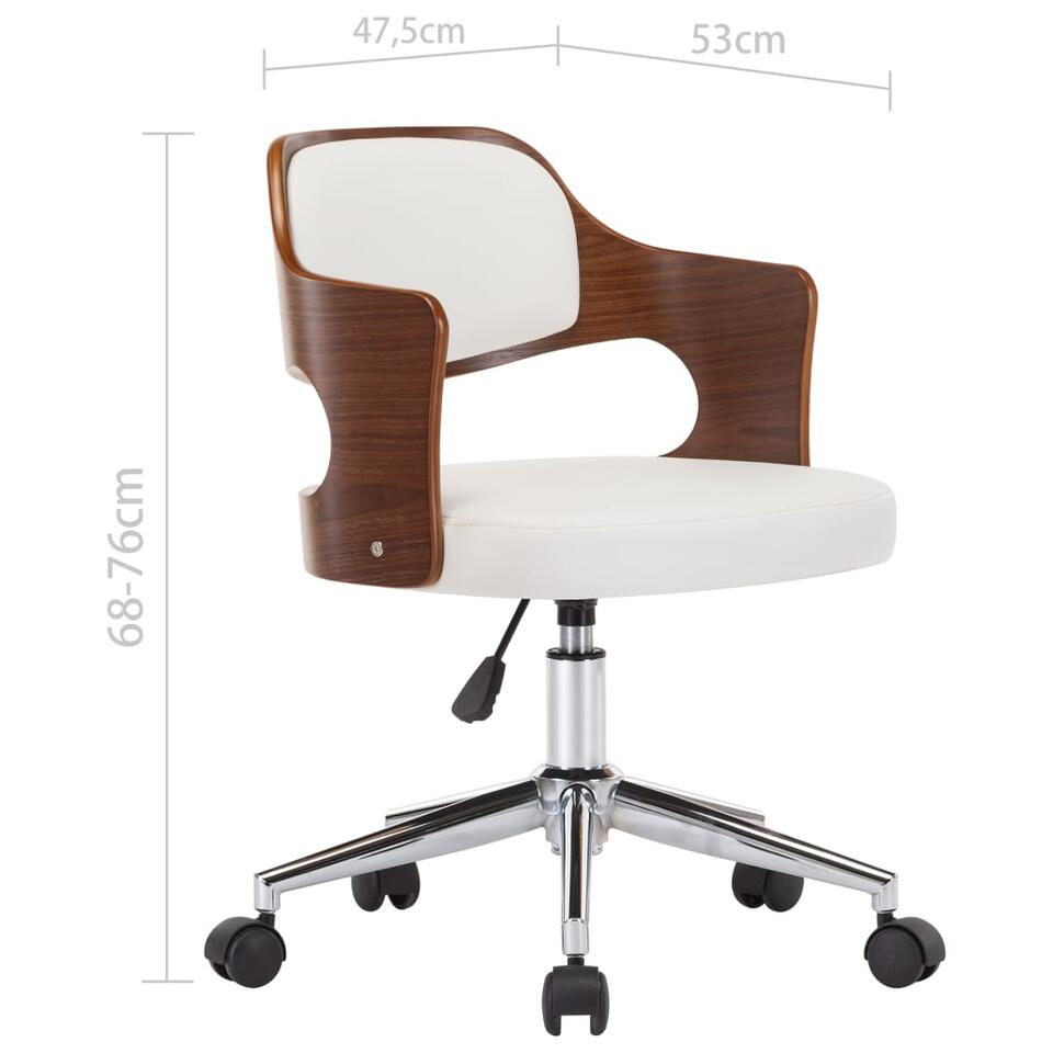 VIDAXL Kantoorstoel wit draaibaar in gebogen hout en kunstleer