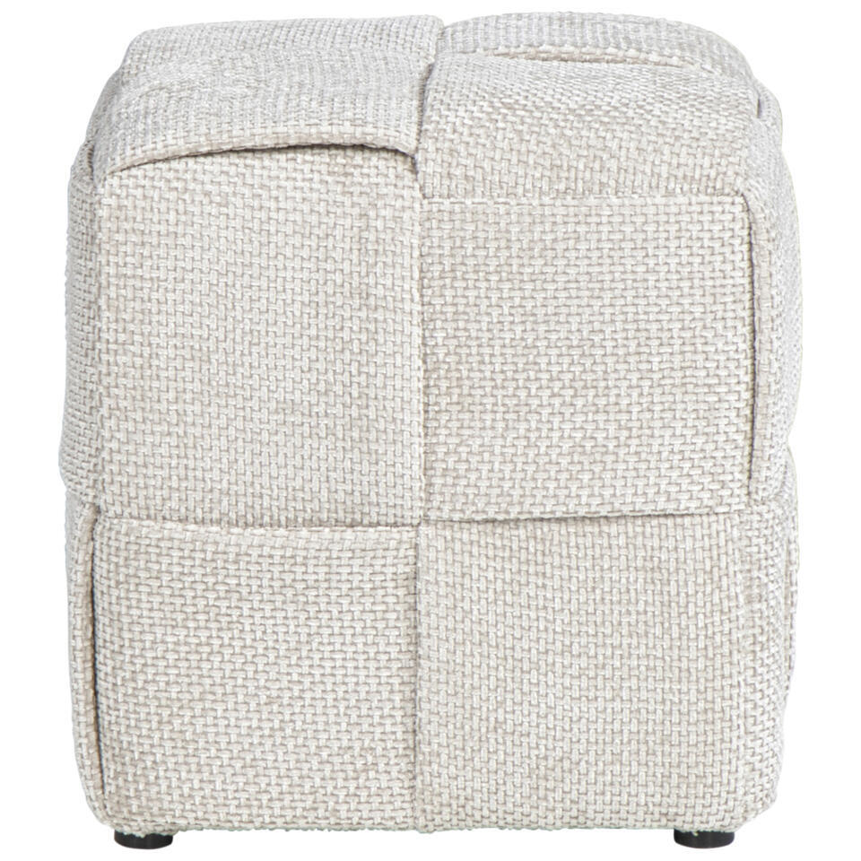 Leen Bakker - Poef Granada - Zand - 40x37x37 Cm - Stof - Beige#Crème