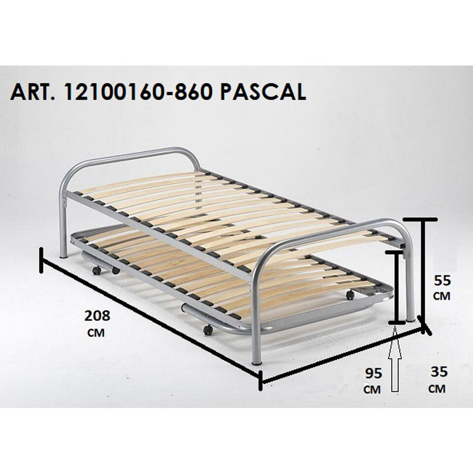 Bed Pascal (incl. onderschuifbed) - mat antraciet - 90x200 cm