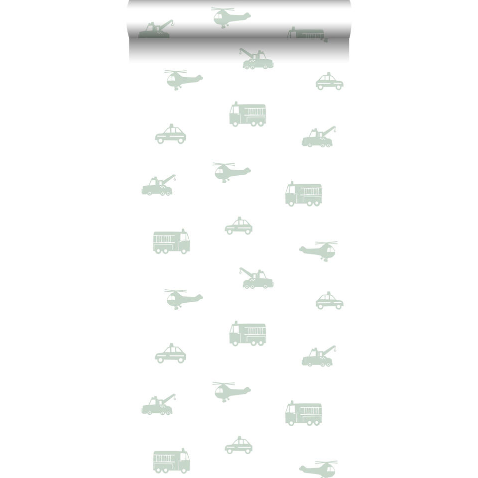 ESTAhome behang - voertuigen - mintgroen en wit - 53 cm x 10,05 m product