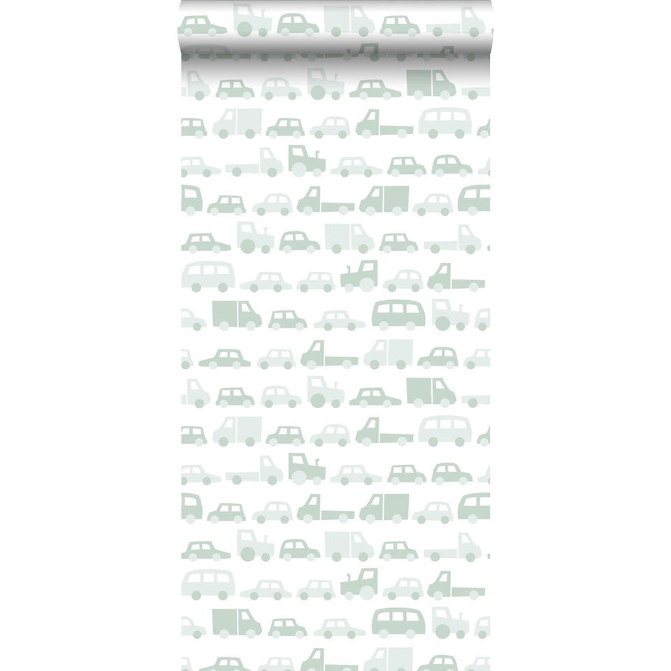 ESTAhome behang - auto's - vergrijsd mintgroen - 0.53 x 10.05 m product
