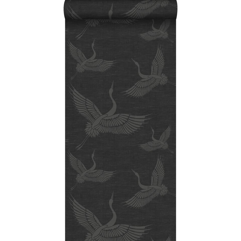 Origin behang - kraanvogels - donkergrijs - 0.53 x 10.05 m product