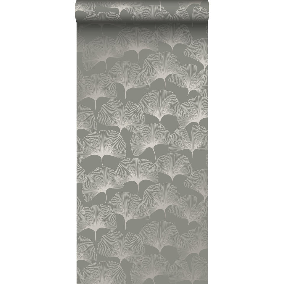 Origin behang - ginkgo bladeren - warm grijs - 0.53 x 10.05 m product