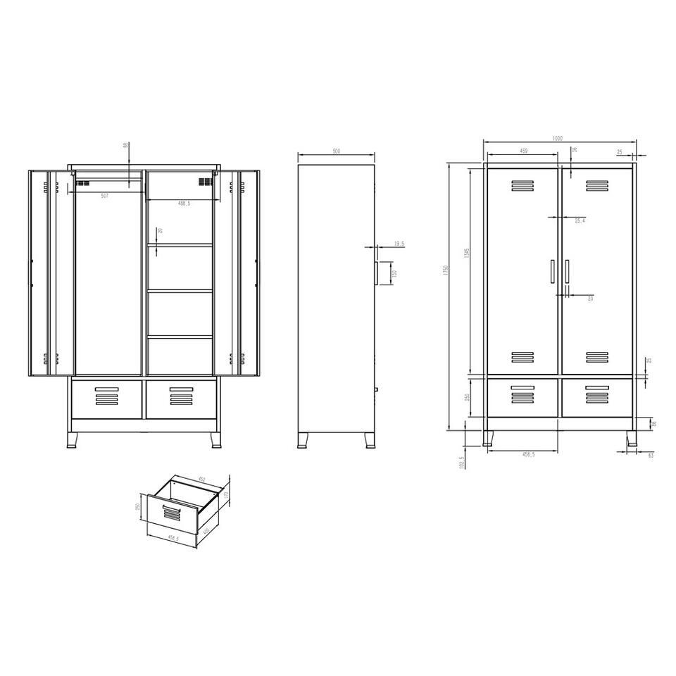 Kledingkast 2-deurs Locker - antraciet - 185x100x50 cm