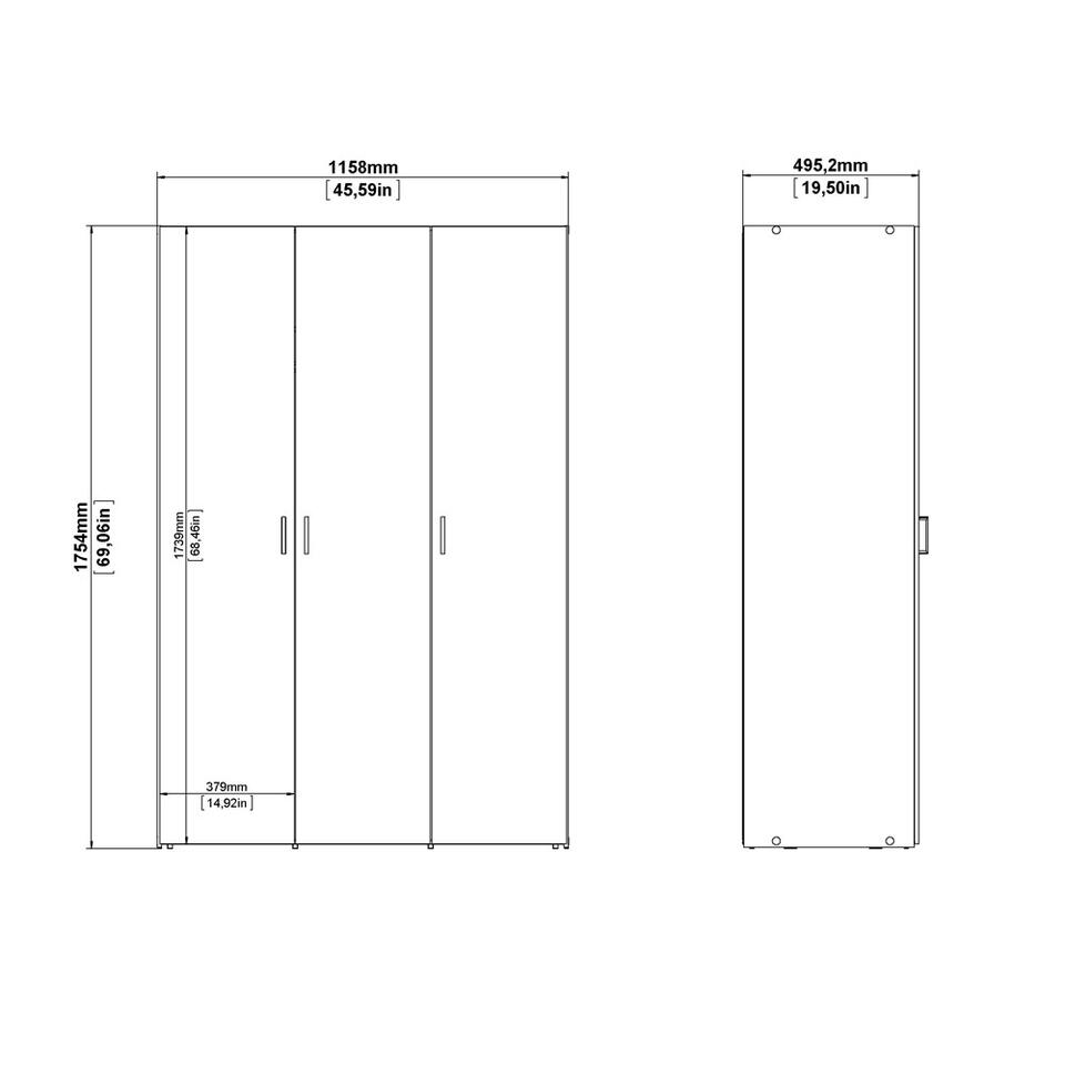 Kledingkast Space 3-deurs - wit - 175,4x115,8x49,5 cm