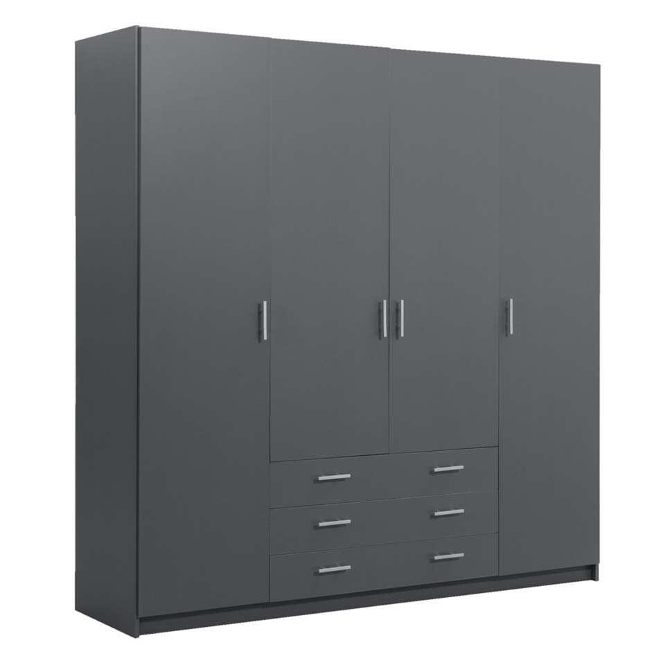 module hoeveelheid verkoop ongerustheid Kledingkast Sprint 4-deurs - donkergrijs - 200x196x50 cm | Leen Bakker