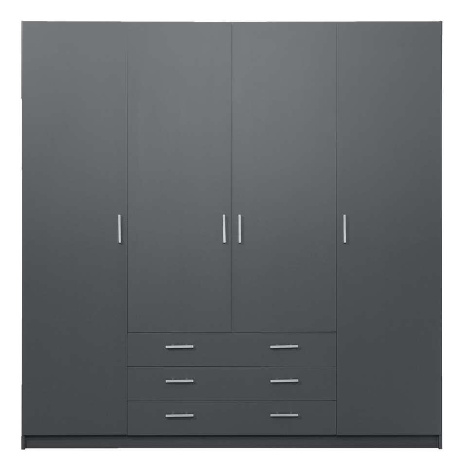 Modieus Mogelijk College Kledingkast Sprint 4-deurs - donkergrijs - 200x196x50 cm | Leen Bakker