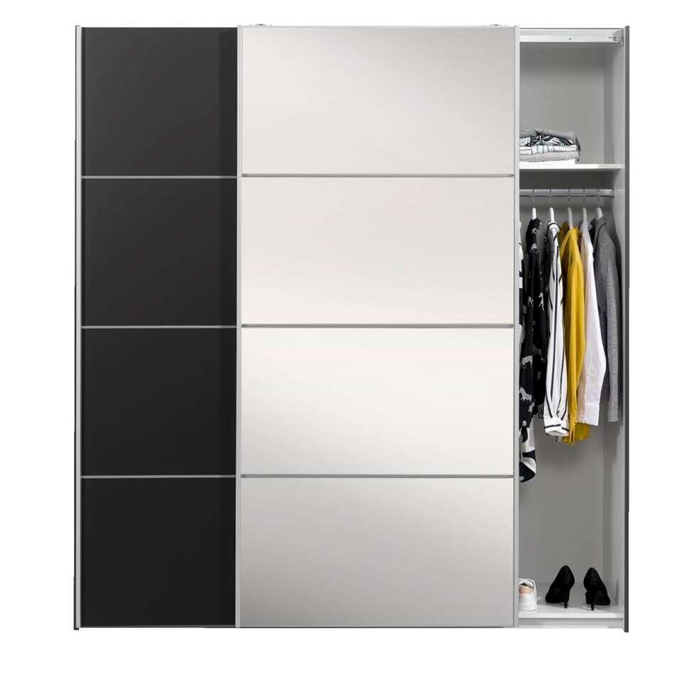 Schuifdeurkast Verona antraciet - zwart/spiegel - 200x182x64 cm