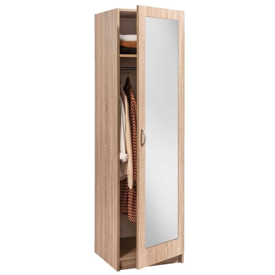 Kledingkast Varia 1-deurs inclusief spiegel - licht eiken - 175x49x50 cm