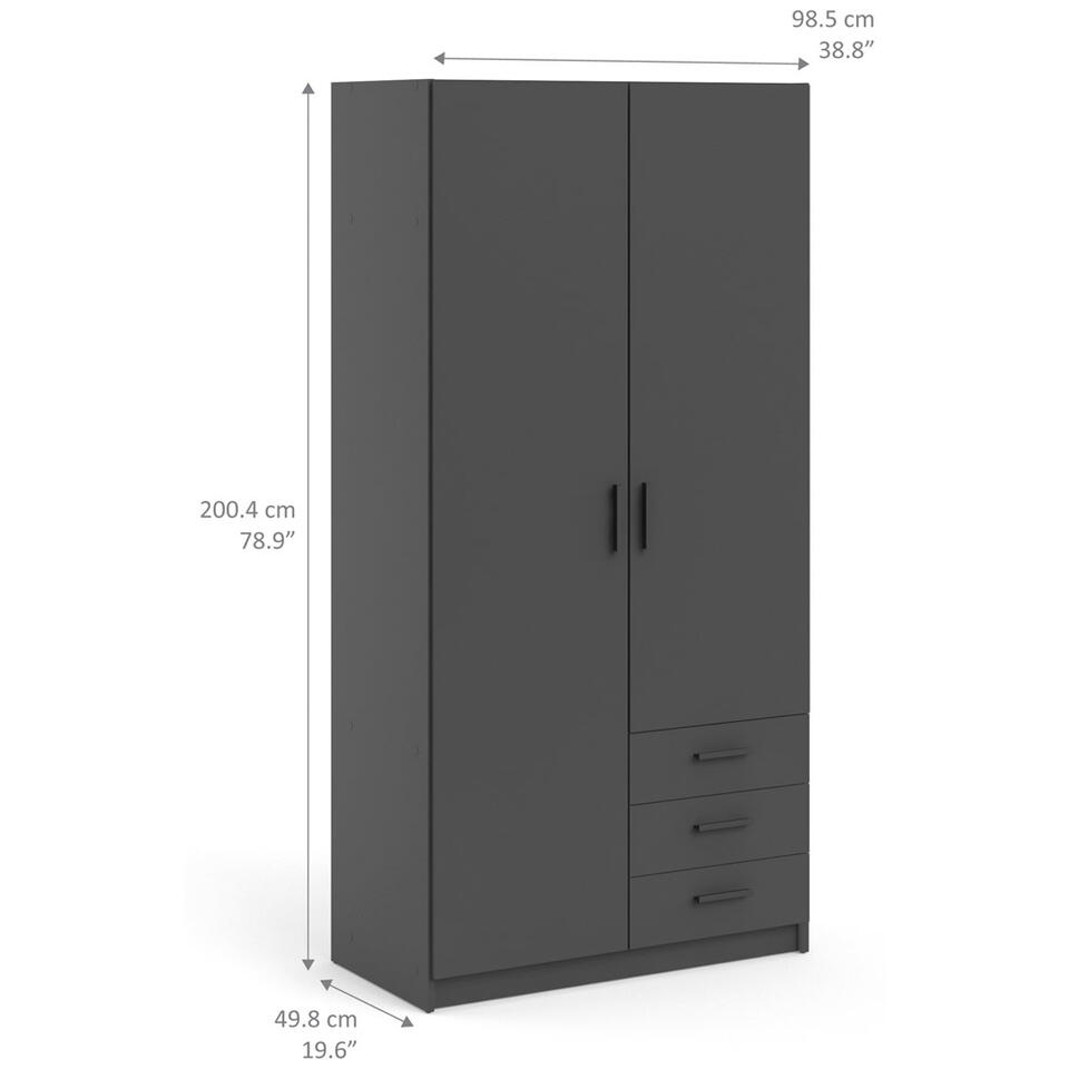 Oprechtheid Kolonisten Vermindering Kledingkast Sprint 2-deurs - antracietkleur - 200x98,5x50 cm | Leen Bakker