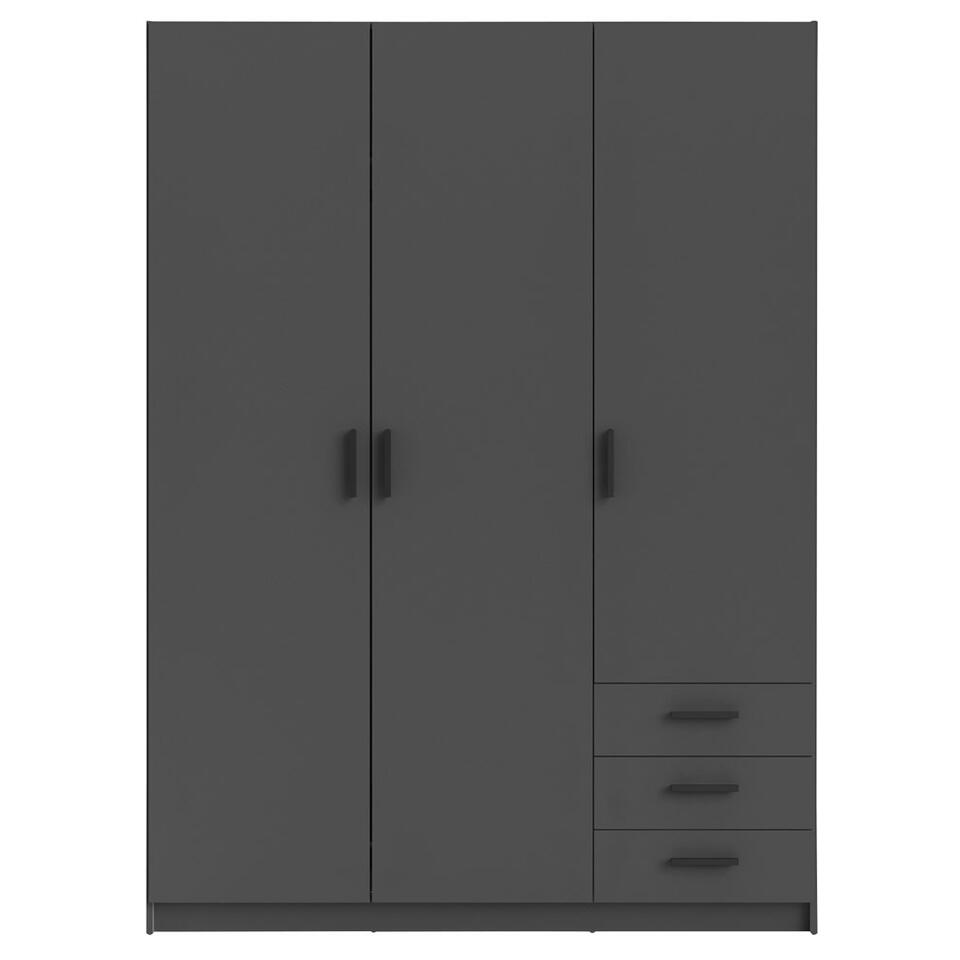 Ontdek Eervol Bevestigen Kledingkast Sprint 3-deurs - antracietkleur - 200x147x50 cm | Leen Bakker
