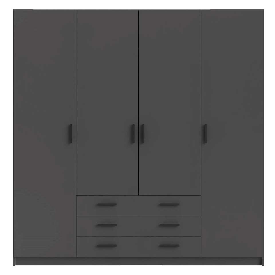 Kledingkast Sprint 4-deurs - antraciet - 200x196x50 cm