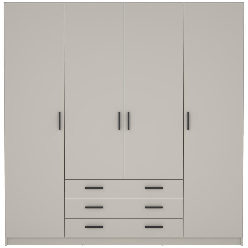 25% korting - Leen Bakker - Kledingkast Sprint 4-deurs - Greige - 200x196x50 Cm - Spaanplaat - Grijs#Beige