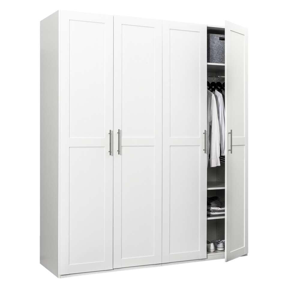 ozon hoop Verhogen STOCK kledingkast 4-deurs met kader - wit - 229,5x196,5x59,5 cm | Leen  Bakker