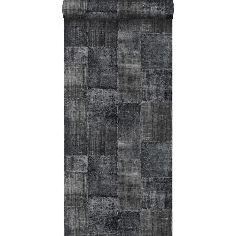 ESTAhome behang - kelim patchwork - zwart - 53 cm x 10,05 | Leen Bakker