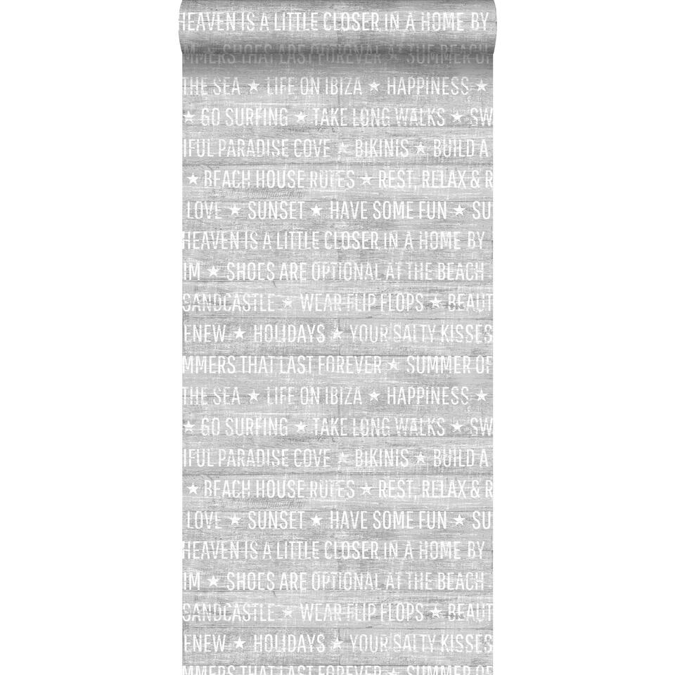 ESTAhome behang - zomerse quotes - grijs - 53 cm x 10,05 m product
