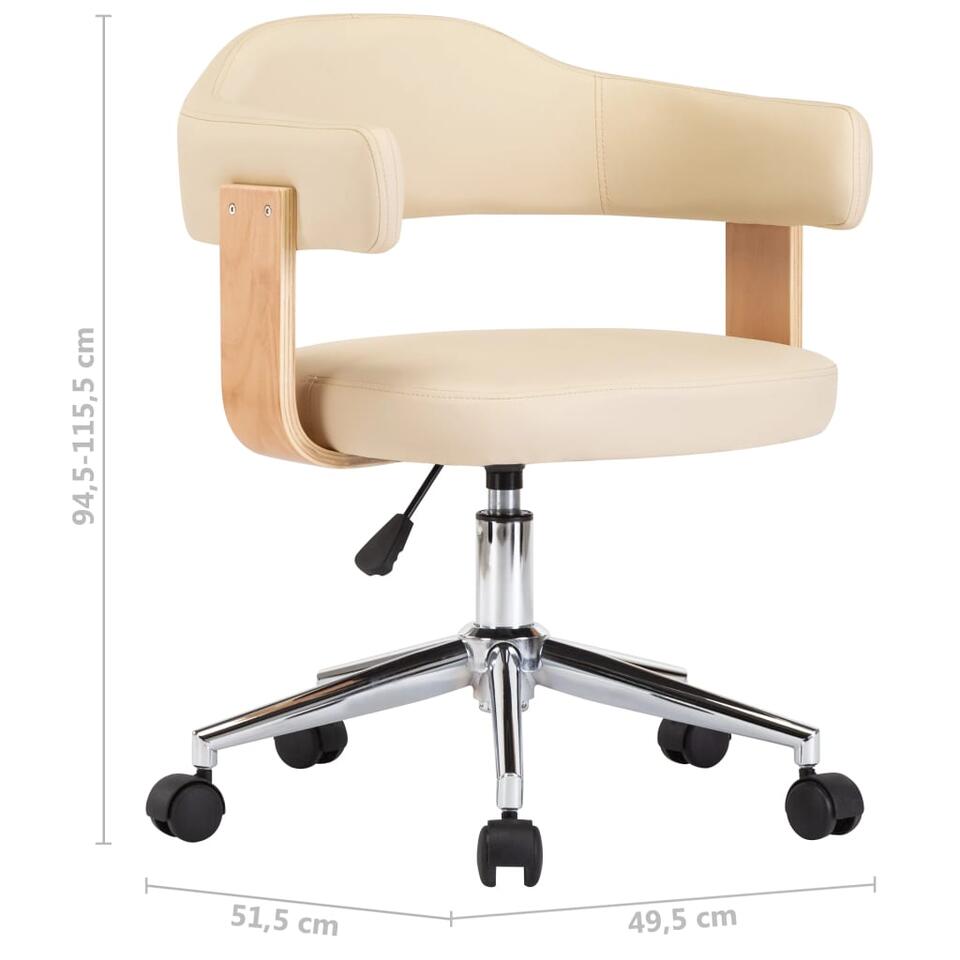 VIDAXL Kantoorstoel - draaibaar - gebogen hout en kunstleer - crème