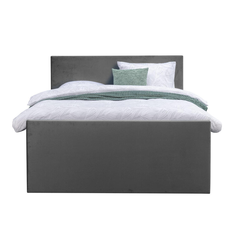 Boxspring Met Voetbord Liv Egaal Grijs X Cm Ronde Poot