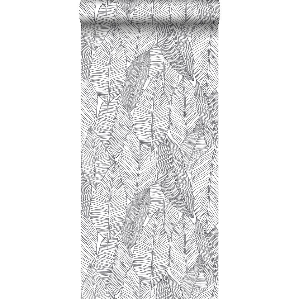 ESTAhome behang - getekende bladeren - zwart en wit - 0.53 x 10.05 m product