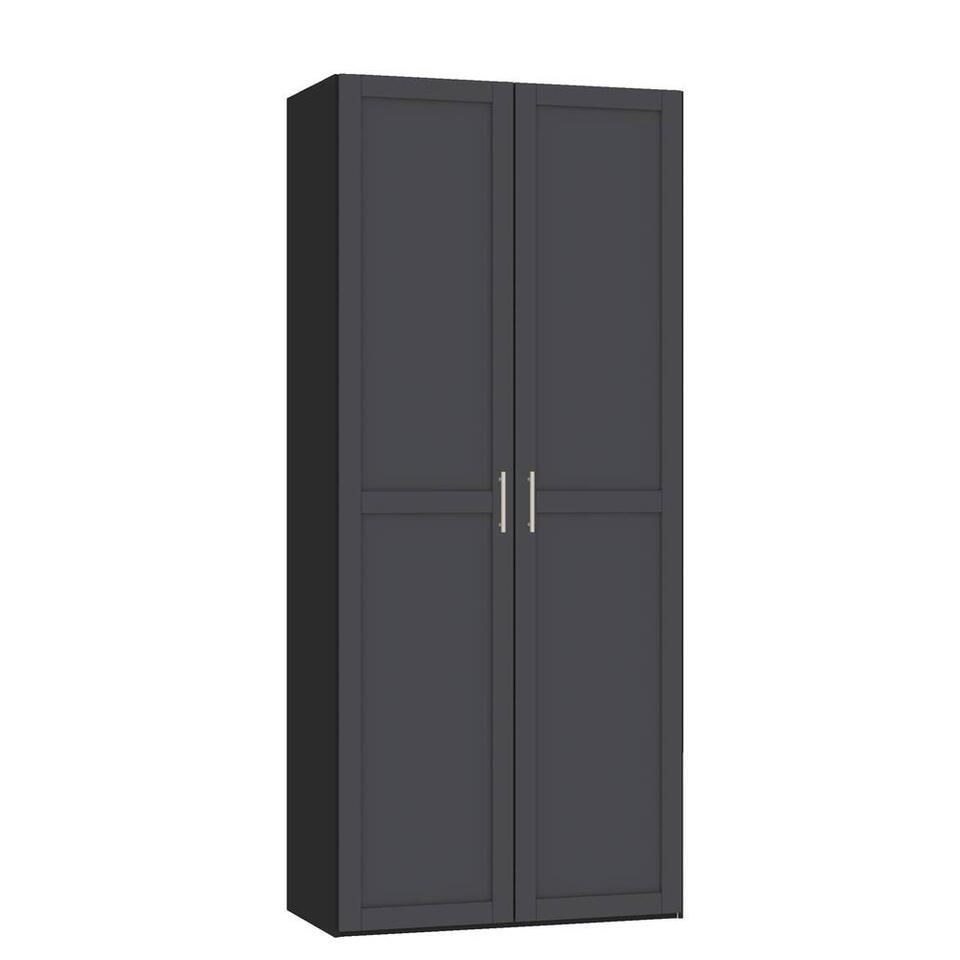 STOCK kledingkast 2-deurs zwart/antraciet - 236x101,9x56,5 | Leen Bakker